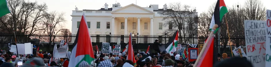 public opinion polls image: large palestine protest at white house
