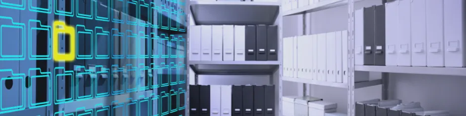 digitial archives and primary source collections image: digital files next to physical files in storage