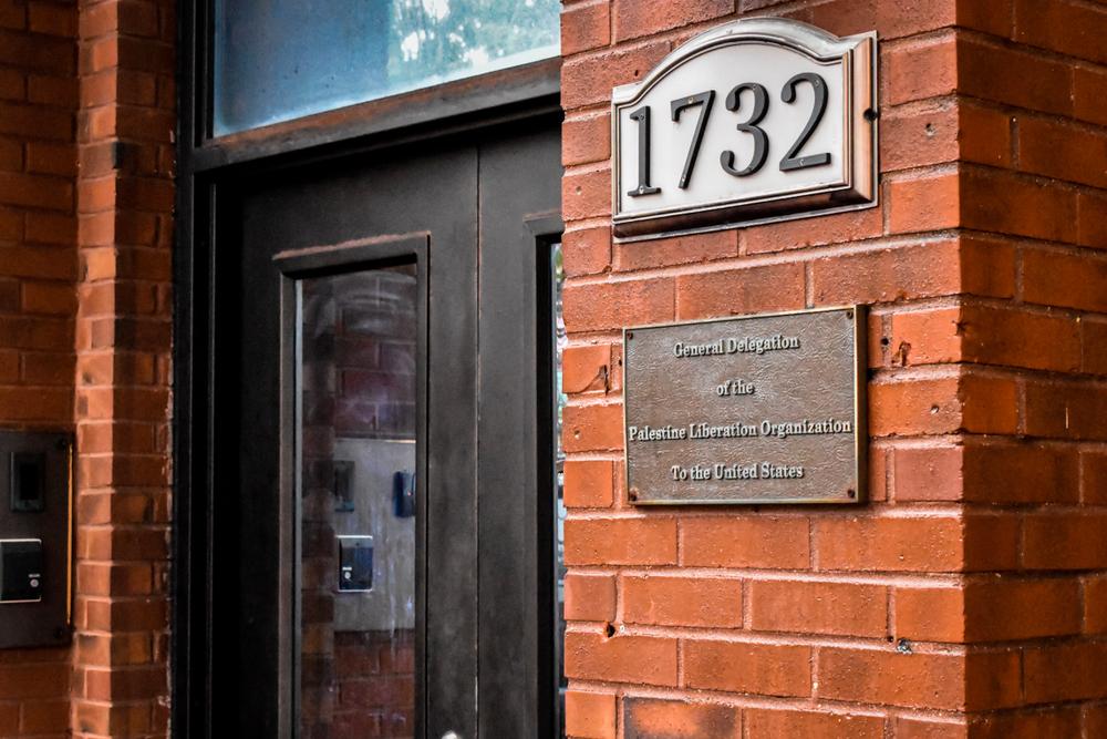 Facade of the General Delegation of the Palestine Liberation Organization (PLO) to the United States Office in Washington DC after announcing its closure on September 10, 2018.
