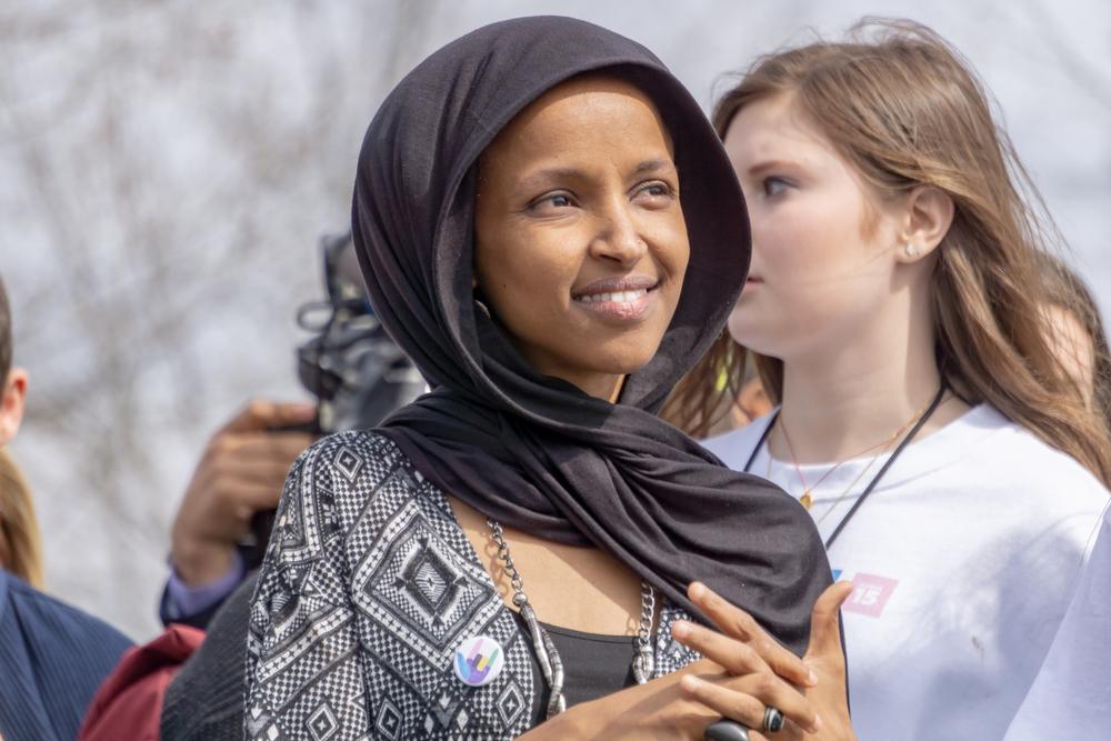 Representative Ilhan Omar appears at a rally in Washington DC, March 2019.