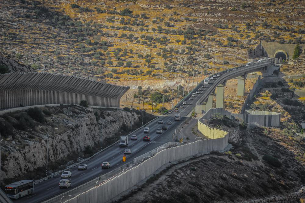 Image depicts Highway 60 near Beit Jala in the West Bank, connecting Israeli settlements in the Gush Etzion bloc with Jerusalem.