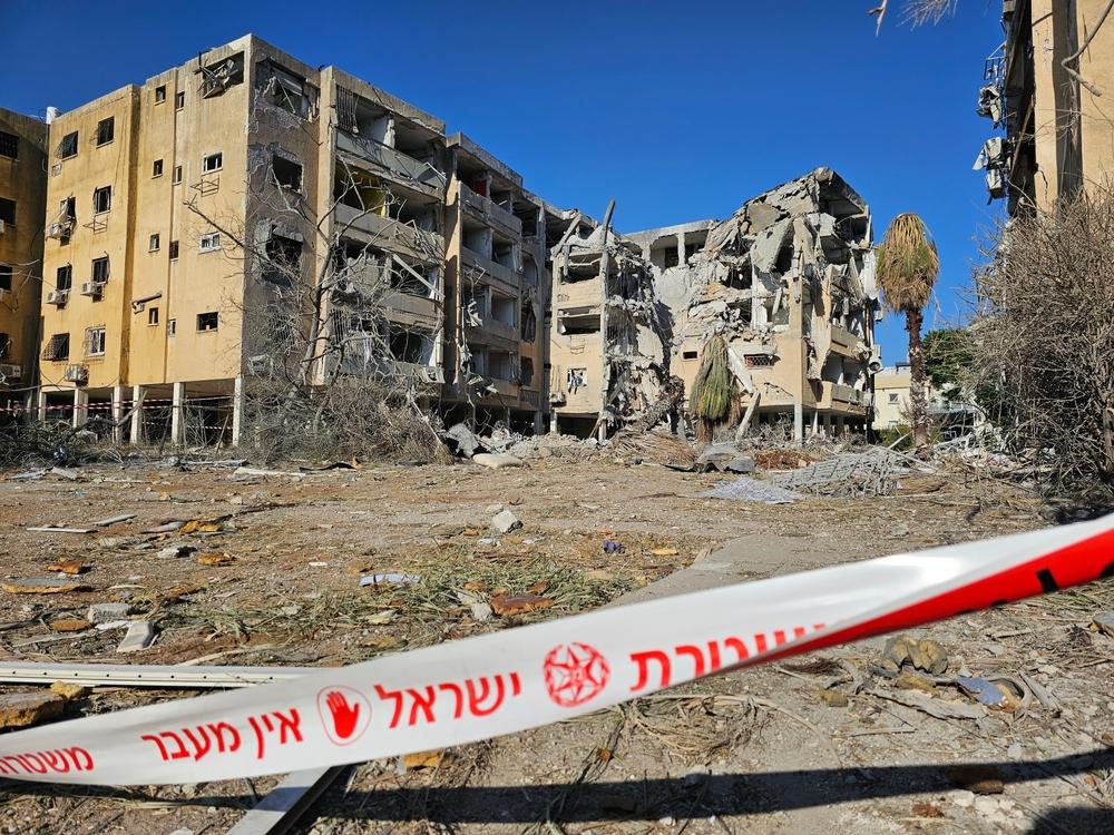 Destruction to buildings in Bat Yam, a suburb of Tel Aviv, after an Iranian ballistic missile struck the neighborhood. June 15, 2025.