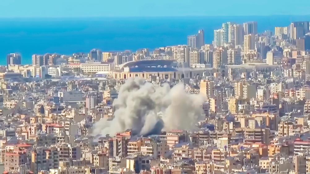 Aerial view of an Israeli bombing of Beirut, Lebanon. April 9, 2026.