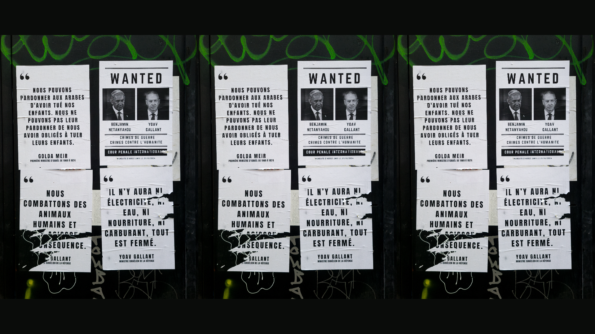 French-language posters condemning and quoting Israeli leaders, past and present. Marseille, France.