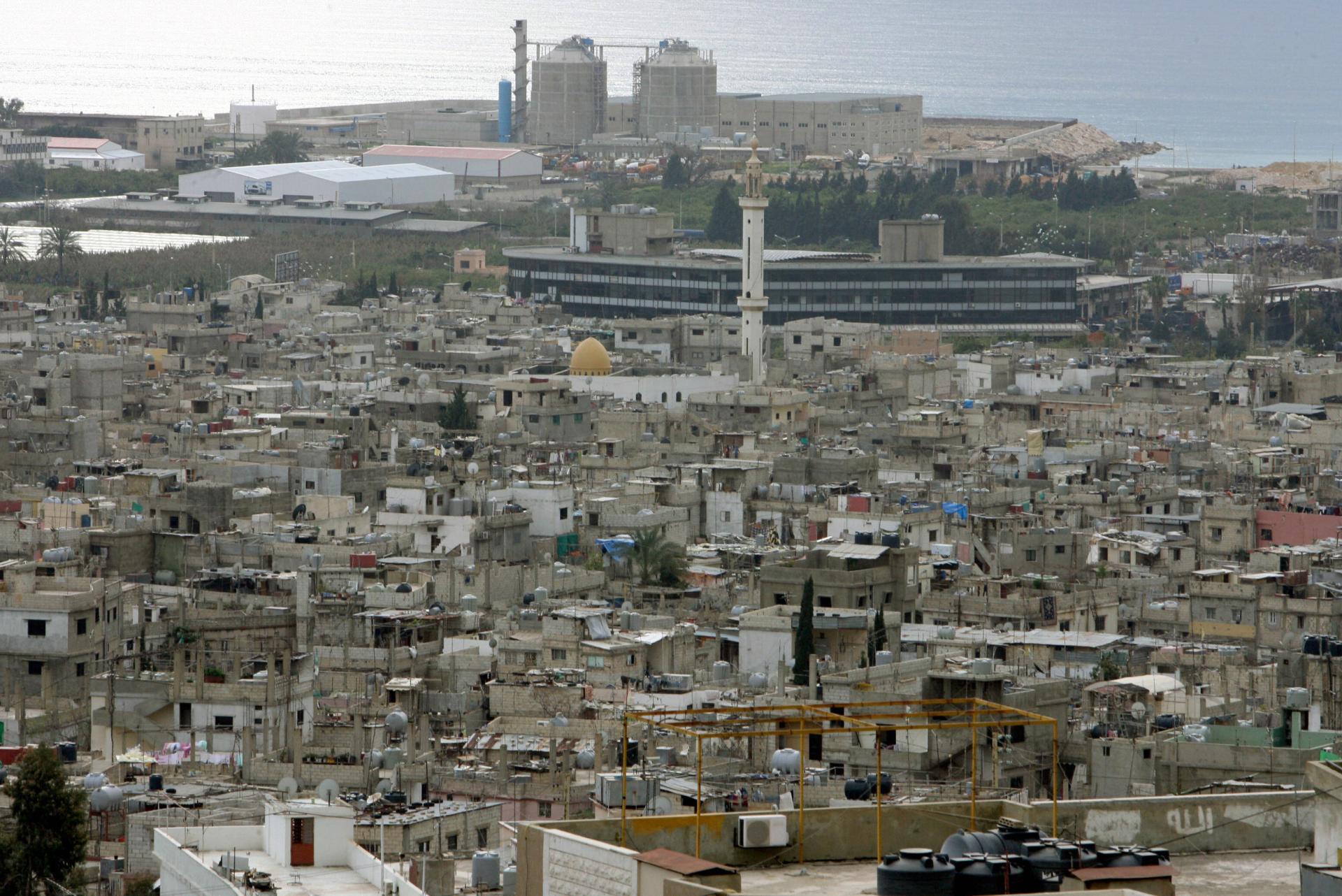 Aerial view of the crowded Palestinian Ein El-Helwah refugee camp.