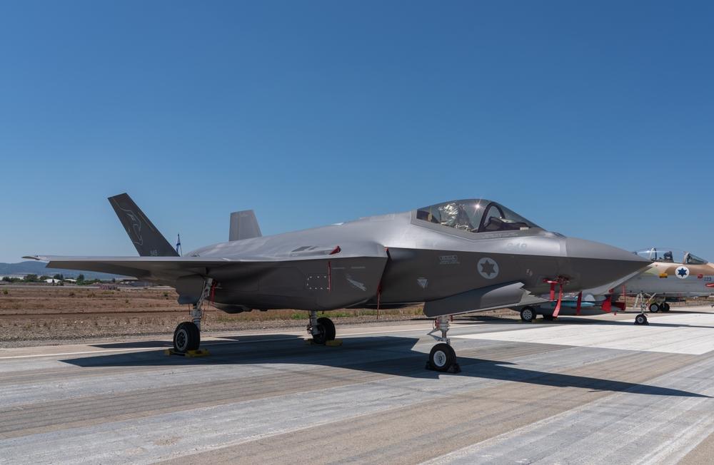 A new Israeli armed forces combat aircraft on a runway.