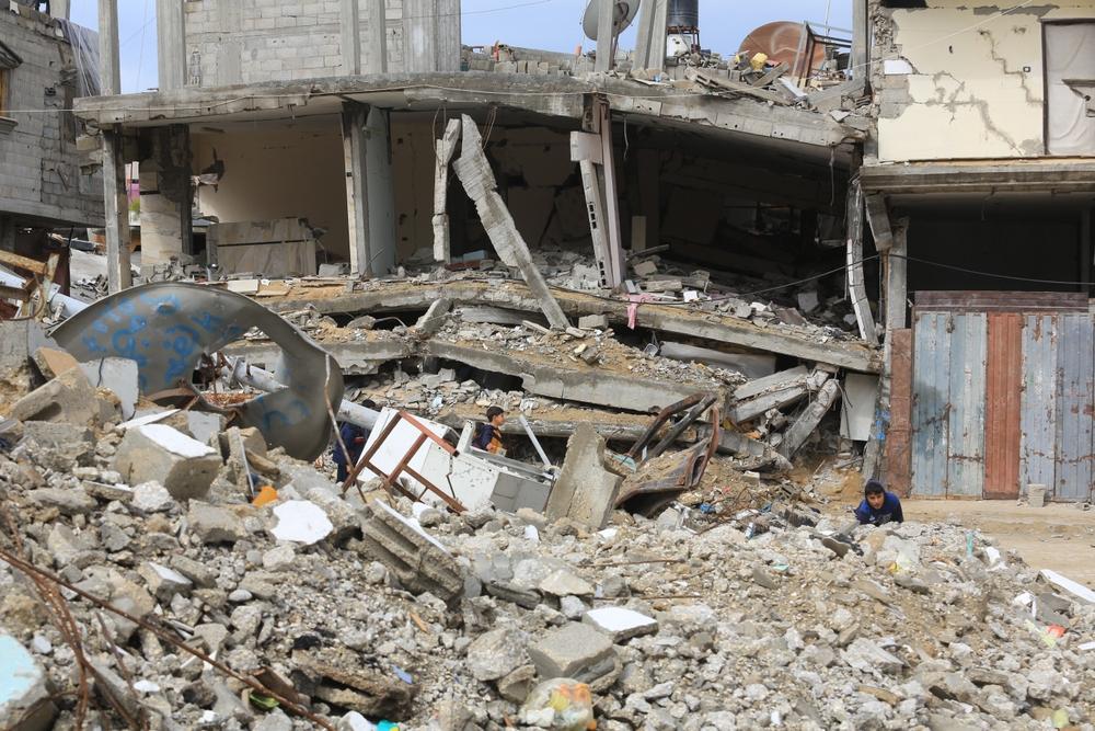 Rubble of homes in Khan Yunis, southern Gaza Strip.
