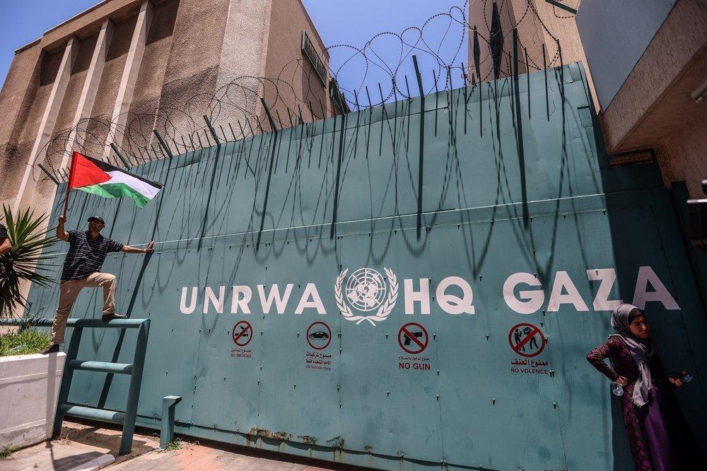 Gate of UNRWA HQ in Gaza.