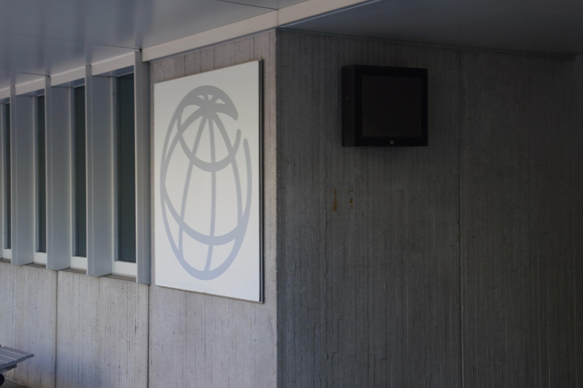 Facade of the World Bank building featuring the organization's logo.