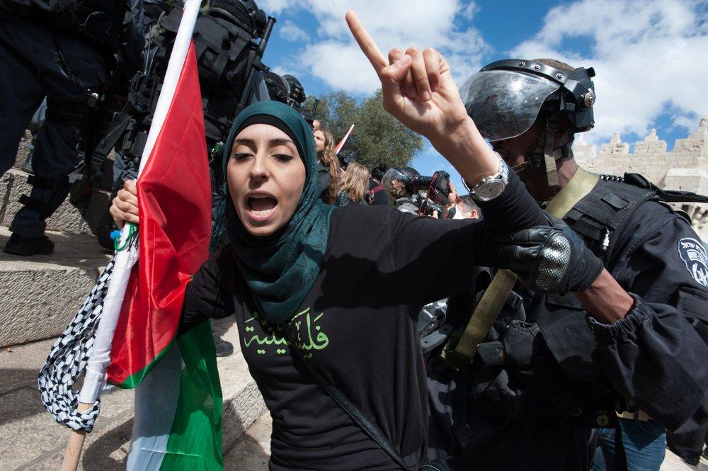At a Nakba commemoration rally in Jerusalem in 2013, Israeli forces attack Palestinian protestors.