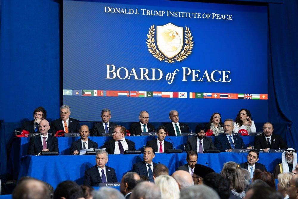 View of representatives of Board of Peace member states at a convening of the body in Washington DC on February 19, 2026.