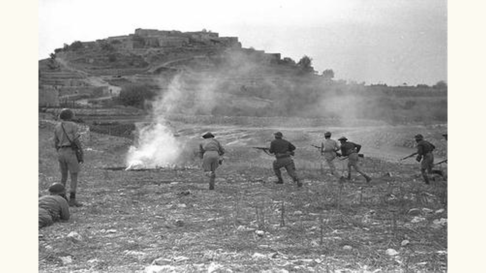 Zionist paramilitary fighthers with the Palmach unit attack the village of Sa`sa`, where they committed a massacre against Palestinians of the Safad-area village.