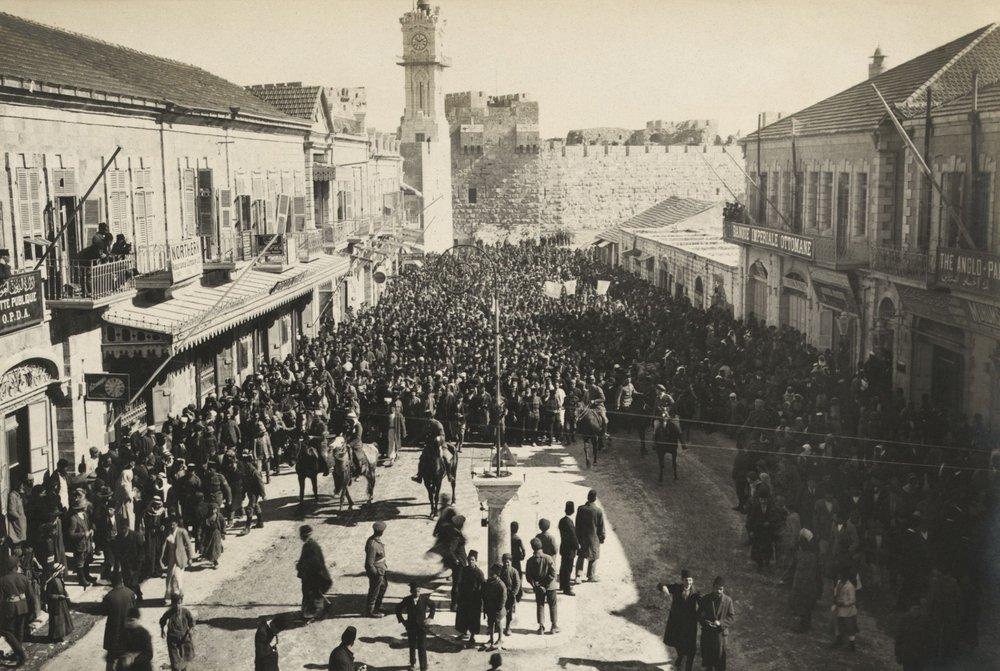 Palestinian protest near Jaffa Gate in Jerusalem against Zionism. 1920.