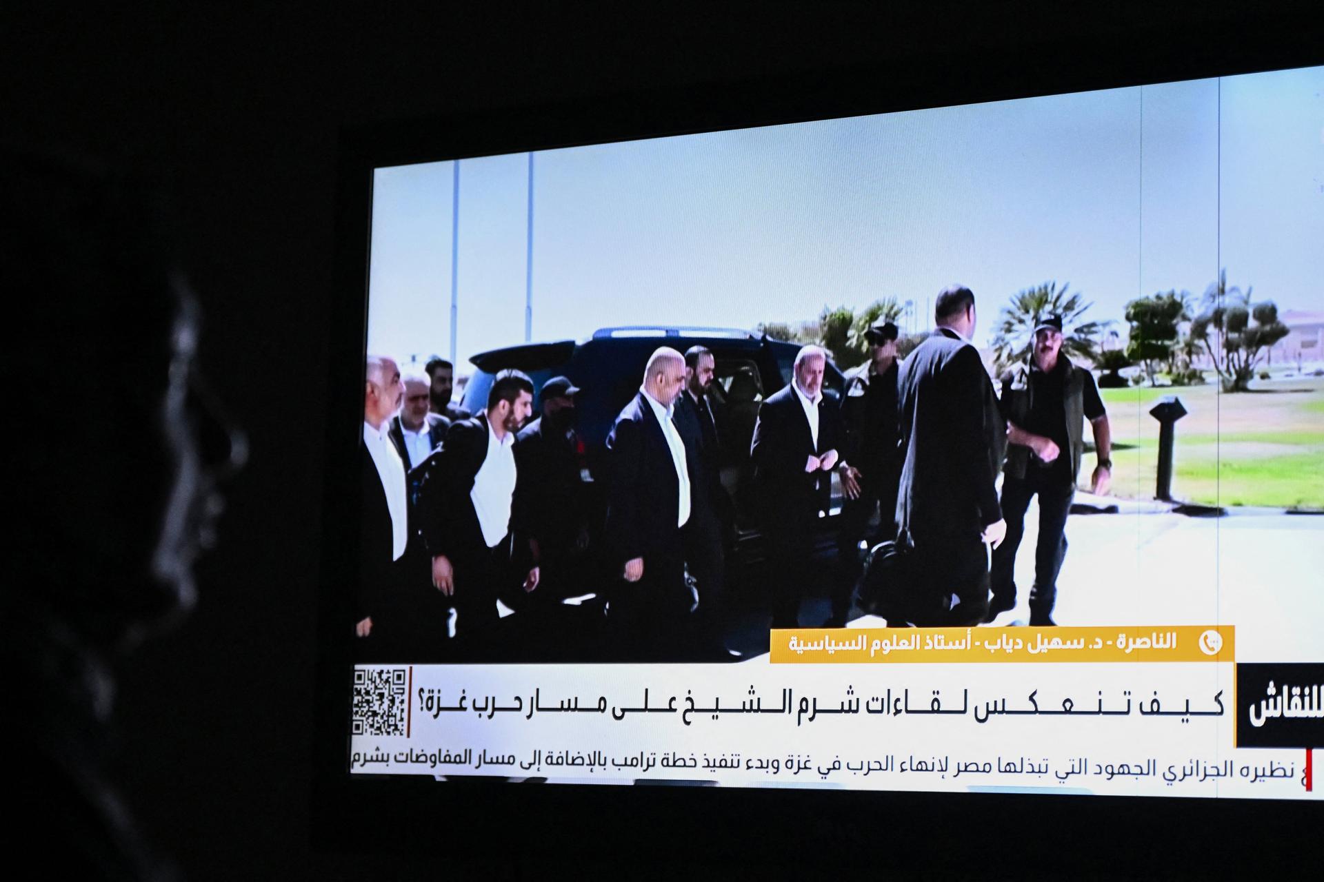 Head of the Hamas delegation, Khalil al-Hayya arrives with other Palestinian negotiators in Sharm el-Sheikh, Egypt for ceasefire talks.