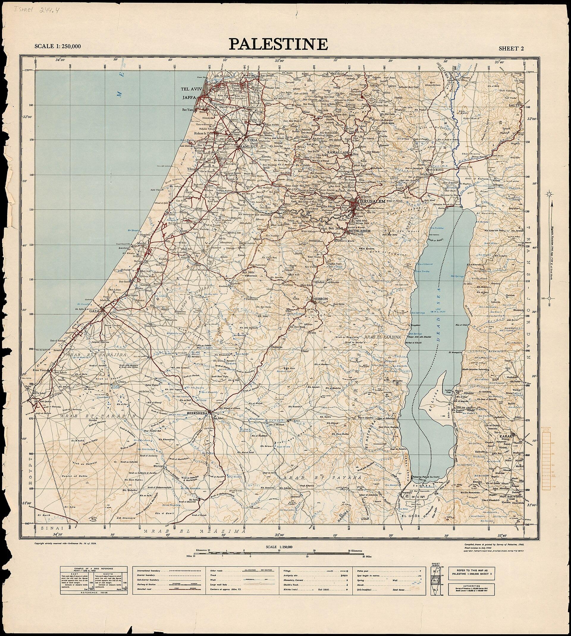 Map of the Survey of Palestine conducted in Palestine before the Nakba.