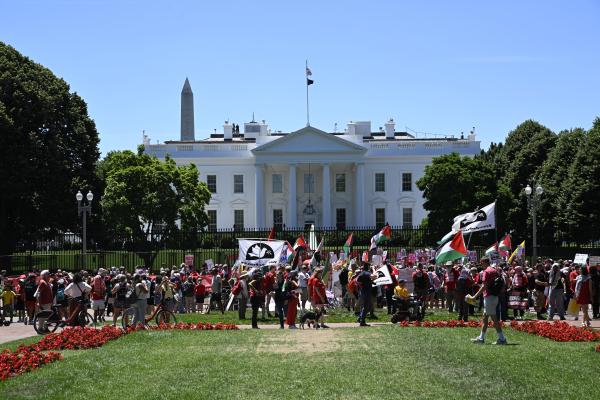 Protestors surround the White House demanding an end to US support for Israel's genocidal war on Gaza.