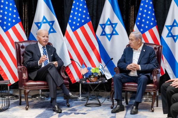 President Biden meets with Israeli Prime Minister Benjamin Netanyahu at their October 18, 2023 meeting at Hotel Kempinski in Tel Aviv.