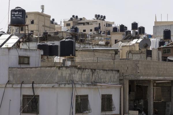 View of the Palestinian Al Am'ari refugee camp near Ramallah in the West Bank, administered by UNRWA.
