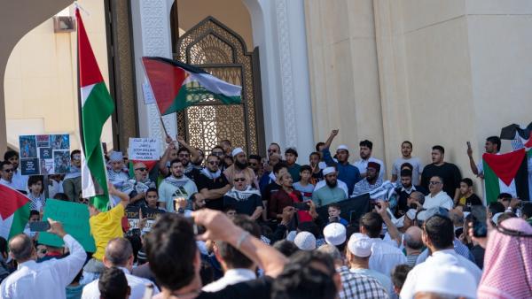 Palestine solidarity protest in Doha, Qatar demanding an end to the Israeli war on Gaza. October 9, 2023.