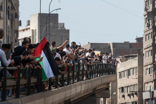 Egyptians protest in Cairo rally headed to Tahrir Square in support of Palestinians and against Israel's genocide in Gaza.