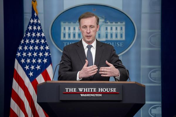 National Security Advisor Jake Sullivan addresses the media from the White House on May 13, 2024..