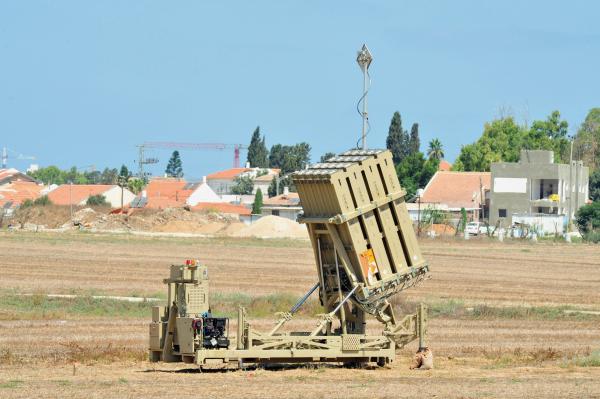 Image of the Iron Dome missile firing unit displaying the name of Israeli defense company Rafael Advanced Defense Systems, funded by US taxpayer dollars, in Askhelon. 