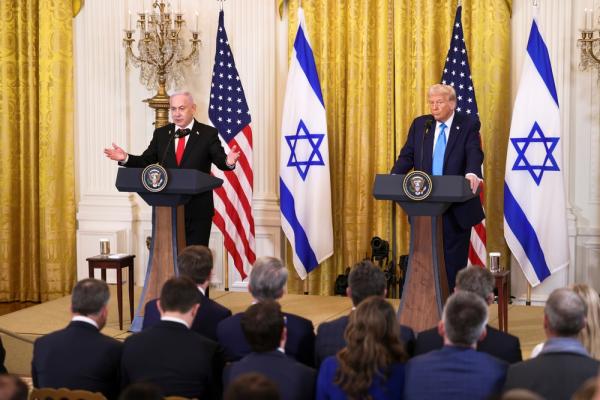 President Trump and Israeli Prime Minister Benjamin Netanyahu speak at a joint press conference at the White House. February 4, 2025.