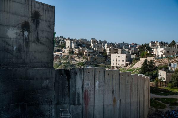 Aerial view of the Israeli apartheid wall in the West Bank.