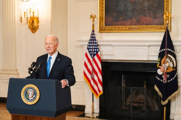 President Biden addresses the media from the White House.