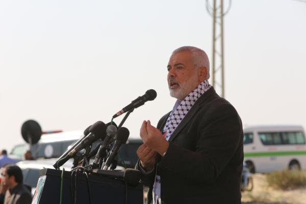 Head of Hamas Political Bureau, Ismail Haniyeh, addresses a crowd at an event in Gaza, 2019.