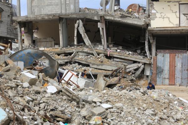 Rubble of homes in Khan Yunis, southern Gaza Strip.