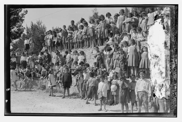 Palestinian schoolchildren photographed on the grounds of the Ramallah Friends School in 1937.