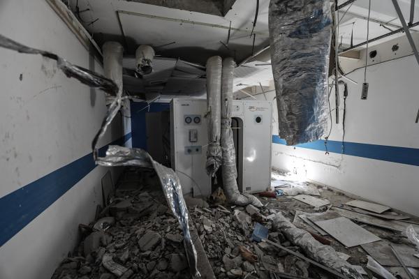 Interior view of the destruction of medical equipment and the building of Al-Wafa Hospital, which specializes in geriatric medicine, in Gaza City. October 14, 2025.