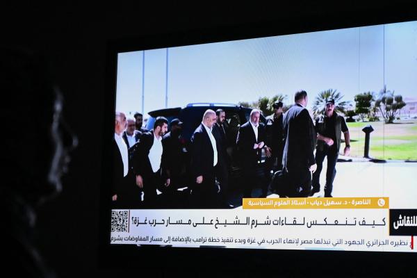 Head of the Hamas delegation, Khalil al-Hayya arrives with other Palestinian negotiators in Sharm el-Sheikh, Egypt for ceasefire talks.