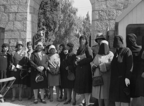 During the British Mandate era, Palestinian women protest outside the home of the British High Commissioner in Palestine.